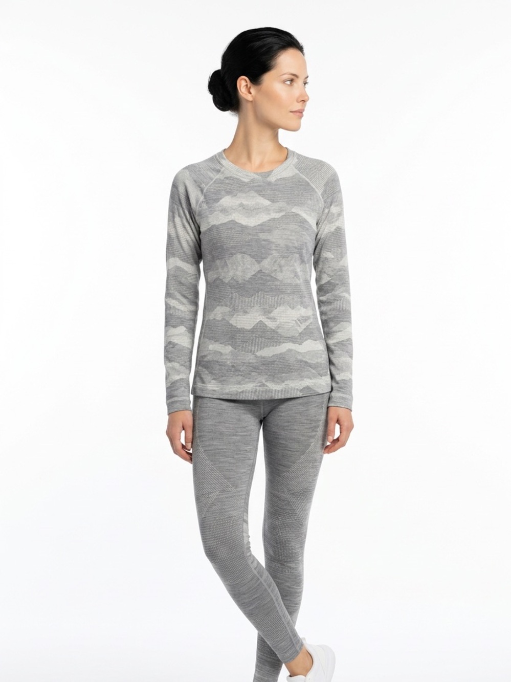 Smartwool Womans Gray & White Patterned Long Sleeve Base Layer XL